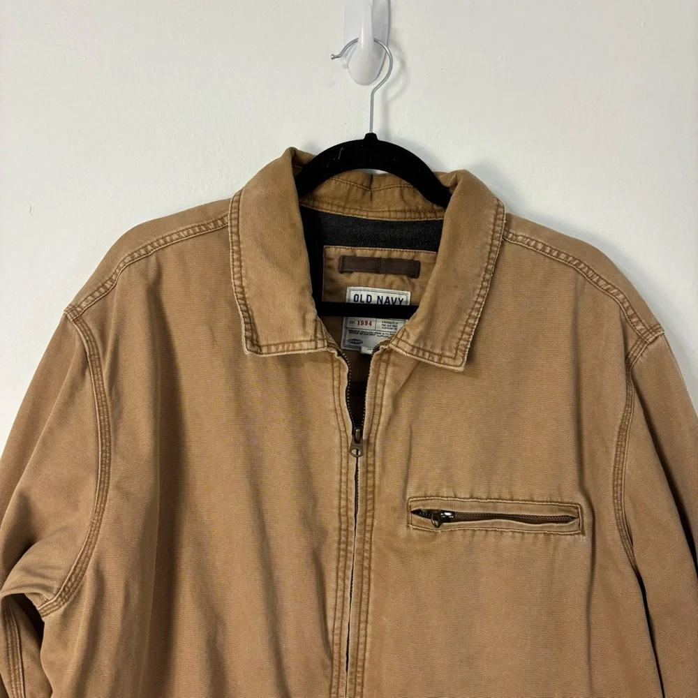 Vintage Y2K Old Navy Tan Canvas Chore Barn Jacket Mens L Fleece Lined Utility‎